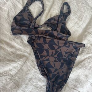Skatie Geometric Black and Brown Bikini